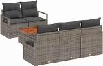6-teiliges Garten Sofa Set mit Kissen Grau Poly Rattan Akazie, 2-Sitzer Garten Sofa mit Kissen Grau Poly Rattan Gartenlounge Model3347643