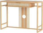 Eingangstisch, Boho Holz Konsolentisch mit Rattan Schubladen, schmaler Eingangssofatisch, einfache Montage Konsolentisch(Natural,M)