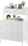 Mintnook Chest of Drawers with 9 Drawers, Chest of Drawers for Bedroom, Metal Frame, Wooden Top, Fabric Drawers, Fabric Chest of Drawers for Bedroom, Living Room, White
