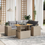 Gartensofa-Set 5-teilig mit Kissen in Beige aus Polyrattan, M&ouml;bel Set Schlafsofa Wohnzimmer Sofa Garten, Set Modernes Sofa f&uuml;r Outdoor, Outdoor-M&ouml;bel Modell 3272620