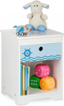 Relaxdays Children's Bedside Table, Sailor Design, Drawer & Storage Compartment, Children's Room Chest of Drawers, H x D: 41 x 32 x 31 cm, White/Blue