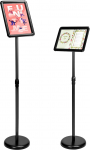 QWORK&reg; A4 plakatite stend Infostend - turvaline nurk - alumiiniumsulamist - 360&deg; p&ouml;&ouml;ratav - reguleeritav k&otilde;rgus 75 ~ 120 cm (must, A4)