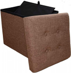Style home Stool Bench with Storage Space, Foldable Seat Chest, Footstool, Storage Box, Upholstered Stool, Linen, 38 x 38 x 38 cm (Brown)