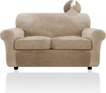 FestiCorp Velvet Sofa Covers for 2 Cushions Couch Sofa Slipcovers for 2 Seat Cushions Couch, Stretch Love Seat Couch Covers, 3 Pieces Couch Cover Thick Furniture Covers for Dogs Pets, Camel