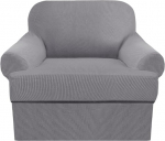 GAMUKAI Set of 3 Sofa Covers Stretch Couch Covers for T Cushions Sofa Protective Covers Soft Furniture Covers with 2 Single T Cushion Shape Seat Covers (Light Grey, Chair)