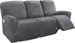 HKPLDE Stretch Recliner Sofa Slipcover Soft 3 Seat Couch Cover Velvet Washable Furniture Protector with Elasticity for Children Pet Grey