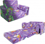 Laste kokkupandav diivan koos tekiga, 2-in-1 diivanvoodi, laste tool t&uuml;drukutele, helendav laste diivan magamistuppa, m&auml;ngutuppa, lastetuppa, s&uuml;nnip&auml;evakingitus, lilla &uuml;kssarvik