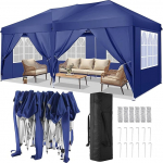 COBIZI Gazebo 3 x 6 kokkupandav Gazebo Veekindel Stabiilne talvekindel kokkupandav peotelk 6 k&uuml;lgpaneeliga Pop Up Garden Gazebo UV-kaitse 50+ k&otilde;rgus reguleeritav rannas pulmade telkimiseks merev&auml;e sinine