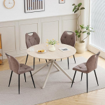 S&ouml;&ouml;gitoakomplekt koos laua ja toolidega, 115 cm &uuml;mmargune laud ja 4 linase kattega s&ouml;&ouml;gitooli, sobib k&ouml;&ouml;ki, elutuppa ja s&ouml;&ouml;gituppa (helekollane + pruun)