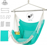 Hammock Rocking Chair, rippuv tool koos kotiga, eemaldatav terasest tugiriba, 500 lb v&otilde;imsus, puuvillane kangas Hammock tool, 2 pehme padjad sise- ja v&auml;litingimustes kasutamiseks, roheline