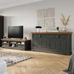 Lomadox elutoa m&ouml;&ouml;blikomplekt, t&auml;ispuidust halli tamme v&auml;limusega, 2-osaline k&uuml;ljepaneel, telerilaua alumine laud