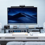 Bambus Dual Monitor Stand Black, 2-tasandiline laua monitori statiiv 2 monitorile, PC arvutimonitori, printeri, raske teleri statiiv kuni 300 naela, must