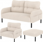 Modulaarne n&ouml;&ouml;rdiivanikomplekt - 2-kohaline diivan, tugitool ja osman ergonoomilise seljatoega, k&uuml;ljetasku, tugevast metallist puitraam - ideaalne elutuppa ja v&auml;ikestesse korteritesse (beež, 3-osaline)