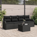 Rantry 5-teiliges Garten-Sofa-Set mit Kissen Schwarz Poly Rattan, 2-Sitzer Garten-Sofa mit Stauraum & Kissen Schwarz Poly Rattan Gartenlounge Model3354242