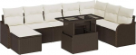 9-teiliges Garten Sofa Set mit Kissen Braun Poly Rattan, 2-Sitzer Garten Sofa mit Kissen Braun Poly Rattan Gartenlounge Model3348514