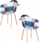 S&ouml;&ouml;gitoa 2 tooli, Skandinaavia Patchwork toolid, kaasaegse disainiga tugitoolid, linane seljatugi, puidust jalad (sinine, 2)