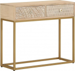 Vintage Konsolentisch mit 2 Schubladen, Metallrahmen, Schmal Flurtisch Eingangstisch Sofatisch f&uuml;r Wohnzimmer Foyer Eingang, 90x30x76 cm Massivholz Mango und Eisen