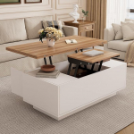 Soweiz kaasaegne kohvilaud kahekordse t&otilde;stemehhanismiga, kohvilaud reguleeritava k&otilde;rgusega, varjatud hoiuruumiga - maksimaalne koormus 50 kg, 100 x 50 x 55,5 cm (valge + puiduv&auml;rv)