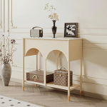 JSWHYBD Eleganter gew&ouml;lbter Konsolentisch, 2-stufiger schmaler Eingangstisch mit goldenen Beinen, kratzfester Flur-Akzenttisch f&uuml;r Wohnzimmer und Schlafzimmer Off White 80 * 30 * 80cm