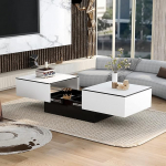 Universaalne diivanilaud elutuppa ja kontorisse, kohvilaud, k&uuml;ljelaud push-to-Open mehhanismiga, k&otilde;rgl&auml;ikega, pikendatava laua ja hoiuruumiga, 102 x 60 x 40 cm (valge + must)