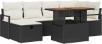 7-teiliges Garten Sofa Set mit Kissen Schwarz Poly Rattan, 2-Sitzer Garten Sofa mit Kissen Schwarz Poly Rattan Gartenlounge Model3359995