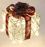 J&otilde;ulufiguur Valgusfiguur LED kingitus vibuga Kuuse marjak&auml;bid 19 x 15 x 15 cm Kingituspakend J&otilde;ulukaunistus Valgustatud valguskast LED dekoratsioonikarbid J&otilde;ulukinkide kastid Kingituspakend kingituspakendina