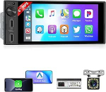 &Uuml;he DIN autoraadio traadita CarPlay ja Android autoga, 6-tolline 1 DIN HD puuteekraaniga MP5-m&auml;ngija koos Mirror Link, Bluetooth, FM, USB/TF/AUX, SWC, Audio vastuv&otilde;tja