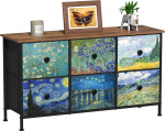 VEDECASA Chest of Drawers Bedroom with 6 Fabric Drawers, Wide Dressers and Dressers, Van Gogh TV Stand with Wooden Top, Metal Frame, for Girls, Boys, Bedroom, Children's Room, Living Room