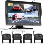 Hodozzy digitaalne traadita tagurduskaamera, 4 kaamerat 10,1-tollise IPS-monitoriga, IP68 veekindel tagurduskaamera, stabiilne digitaalsignaal, laia nurga &ouml;&ouml;vaatlus, 720P DVR-kaamera autole / RV / veoautole