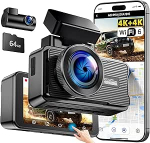 JOMISE esi- ja tagumine armatuurkaamera, 4K kahekordne autokaamera, 3-tolline IPS armatuurkaamera autodele koos lisatud 64 GB kaardiga, sisseehitatud 5G WiFi ja GPS, &ouml;ine n&auml;gemine, WDR, 24-tunnine parkimisrežiim koos loop-salvestusega