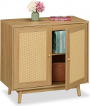 Relaxdays Sideboard, 2 Compartments, Rattan & Wood Look, H x W x D: 75 x 80 x 40 cm, Living Room, Kitchen, Side Cabinet, Natural
