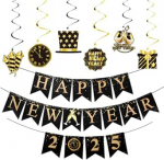 Head uut aastat 2025 Banner, Silvester Dekorationen, Neujahr Dekorationen, 2025 Neujahr Party Set, Happy New Year Dekorationen f&uuml;r Photo Booth Requisiten Silvester Party H&auml;ngende Dekorationen