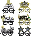 6 uue aasta prillide pakett Happy New Year Hat Crown kuju p&auml;ikeseprillid Must kuldne uusaasta fotokabiini rekvisiidid koos glitter fooliumiga prillidega 2024. aasta aastavahetuse peo kaunistuste jaoks