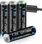 CITYORK Liitium-ioon akud AAA, 1,5 V AAA akud, 1200 mWh USB laadimisega (4 tk)