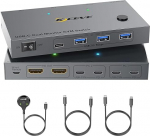 USB C KVM Switch 2 Monitors 2 Laptops, Dual Monitor USB Type C KVM Switch Supports 4K@60Hz for 2 Computers Share Keyboard, Mouse and Monitor