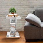GA Home Silver Mirrored Side Table with Crystal Inlay Modern Side Table Accent Table Square Small Coffee Table for Living Room Bedroom