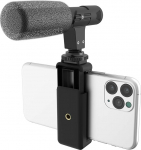 DigiPower DP-M25 universaalne mikrofon koos mobiiltelefoni hoidjaga, suunatud mikrofon, &uuml;hildub nutitelefonide, DSLR-kaamerate ja aktsioonikaameratega