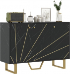 HOMCOM Storage Cabinet Sideboard Living Room with 2 Cabinets, 3 Doors and Adjustable Shelf, Metal Feet - Dimensions: 107 x 35 x 75 cm (L x W x H), Marble Look, Black