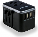Verbatim Universal Travel Adapter UTA-04 pistikupesa adapter 3 USB-A, 2 USB-C pesa, reisipistik s&uuml;learvutile, mobiiltelefonile, kaamerale, &uuml;lemaailmselt, 100-250 V saatmine &Scaron;veitsisse