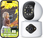 6MP Indoor Surveillance Camera, 2K Dual Cameras, 2.4G PTZ WiFi 360&deg; Baby Monitor with Camera, Person Pet Detection, Motion Detection, 2-Way Audio, Alarm Message, Full Colour Night Vision, Compatible