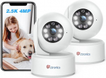 Ctronics 2.5K 4MP WiFi Indoor Surveillance Camera, PC & Mobile Phone Remote Access, 355&deg;/120&deg; Pan & Tilt, 8 Preset Positions, Car Tracking, Colour Night Vision, 2-Way Audio, 2.4/5GHz WiFi (Pack of 2)