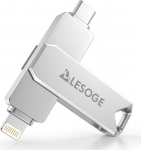 MFi Memoria USB C de 256 GB, mini USB para almacenar photos, Memoria externa 3 en 1 con USB C y USB 3.0, &uuml;hildub iPhone/iPad/Android/PC/Mac (Plata)