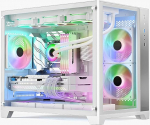 iONZ PC Gaming Case Micro ATX Mid Tower - Dual Chamber Dynamic Series | Valge &otilde;huvooluga karastatud klaas (Compact Edition V2 3 x 120mm ARGB ja PWM ventilaatoritega)
