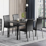 S&ouml;&ouml;gilaud ja toolid Modernne s&ouml;&ouml;gilaud k&ouml;&ouml;gim&ouml;&ouml;bel Marmori efektiga s&ouml;&ouml;gilaud koos 4 PU nahast s&ouml;&ouml;gitooliga, 120cm s&ouml;&ouml;gikomplekt koduk&ouml;&ouml;gi jaoks (must laud ja tool)