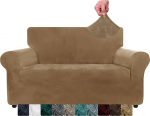 CHELZEN Velvet Diivan Covers 2-Seater paks Stretch Diivan Covers koertele lemmikloomadele Non-Slip Love Seat Diivan Slipcover pestav m&ouml;&ouml;bli kaitse elutuba (2 istekohaga, Camel)