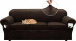 Sofa-Schonbezug mit Armlehnentaschen, 4-teiliges Set, Stretch-Kunstleder, Couchbezug f&uuml;r 3-Sitzer-Sofas (passend f&uuml;r 182,9-233,7 cm), rutschfest, maschinenwaschbar, haustier- und