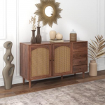 SogesHome k&uuml;lgkapp Buffets Sideboard k&ouml;&ouml;gi s&ouml;&ouml;gitoa kapp rotangist sisseehitusega 3 ust 2 ebaregulaarset sahtlit hoiustamiseks, 130 x 40 x 75,5 cm, 130 x 40 x 75,5 cm