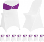10 komplekti Stretch-Spandex-Klappstuhlbez&uuml;ge, Wei&szlig; und Stuhlsch&auml;rpen mit Schnalle, Stuhlb&auml;nder, Schleifen, waschbare Schonbez&uuml;ge f&uuml;r Hochzeit, Bankett, Party, Veranstaltungen, Esszimmer, Dekoration (lila)