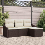 Modulares Gartensofa mit Stauraum - 4-teiliges Rattansofa f&uuml;r Terrasse als Gartenm&ouml;bel-Set mit Ablagefach in Braun und Creme aus Poly-Rattan als Outdoor-Sofa-Garnitur mit Kissen