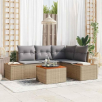 Modulares Outdoor-Sofa-Set 4 St&uuml;cke in Schwarz Creme aus Polyrattan mit Kissen f&uuml;r den Garten